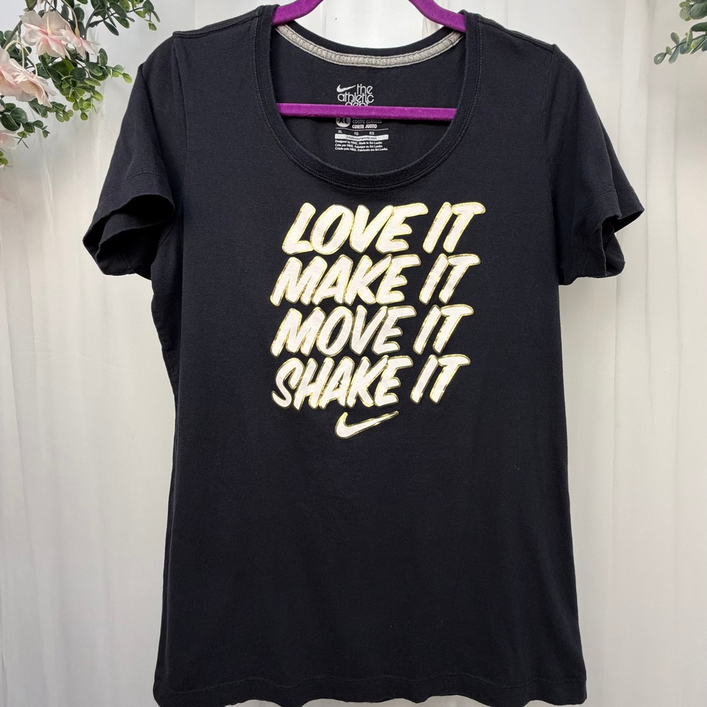 Nike Athletic Dept Black Gold Foil Graphic Tee Slim Fit 459688-010 Womens XL